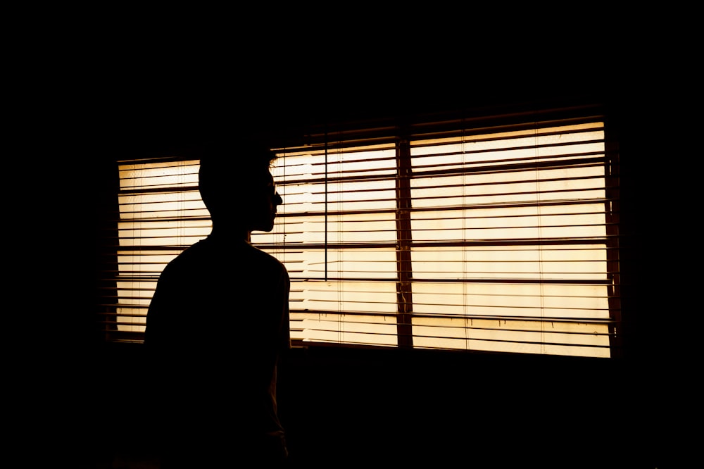 silhouette of person standing near window