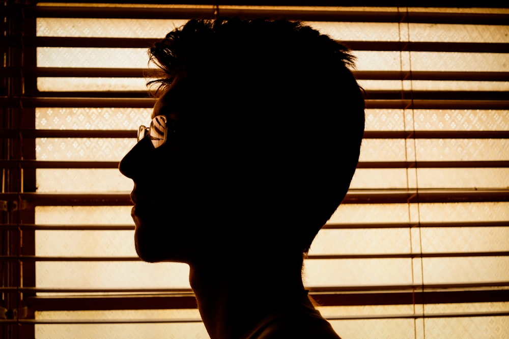 silhouette of woman near window blinds