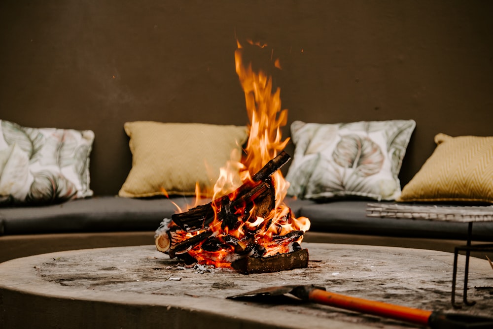 burning wood on fire pit