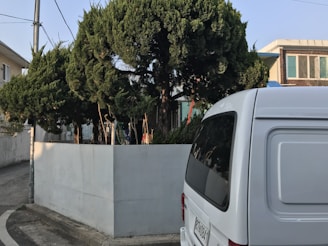 Tinted van windows parked outside a bright suburban home on a sunny day