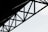 Geometric steel structure with intersecting beams against a light sky background.