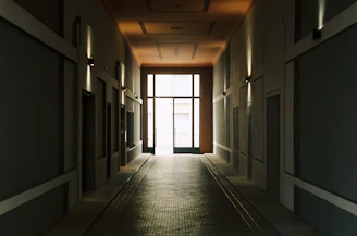 empty hallway with glass windows