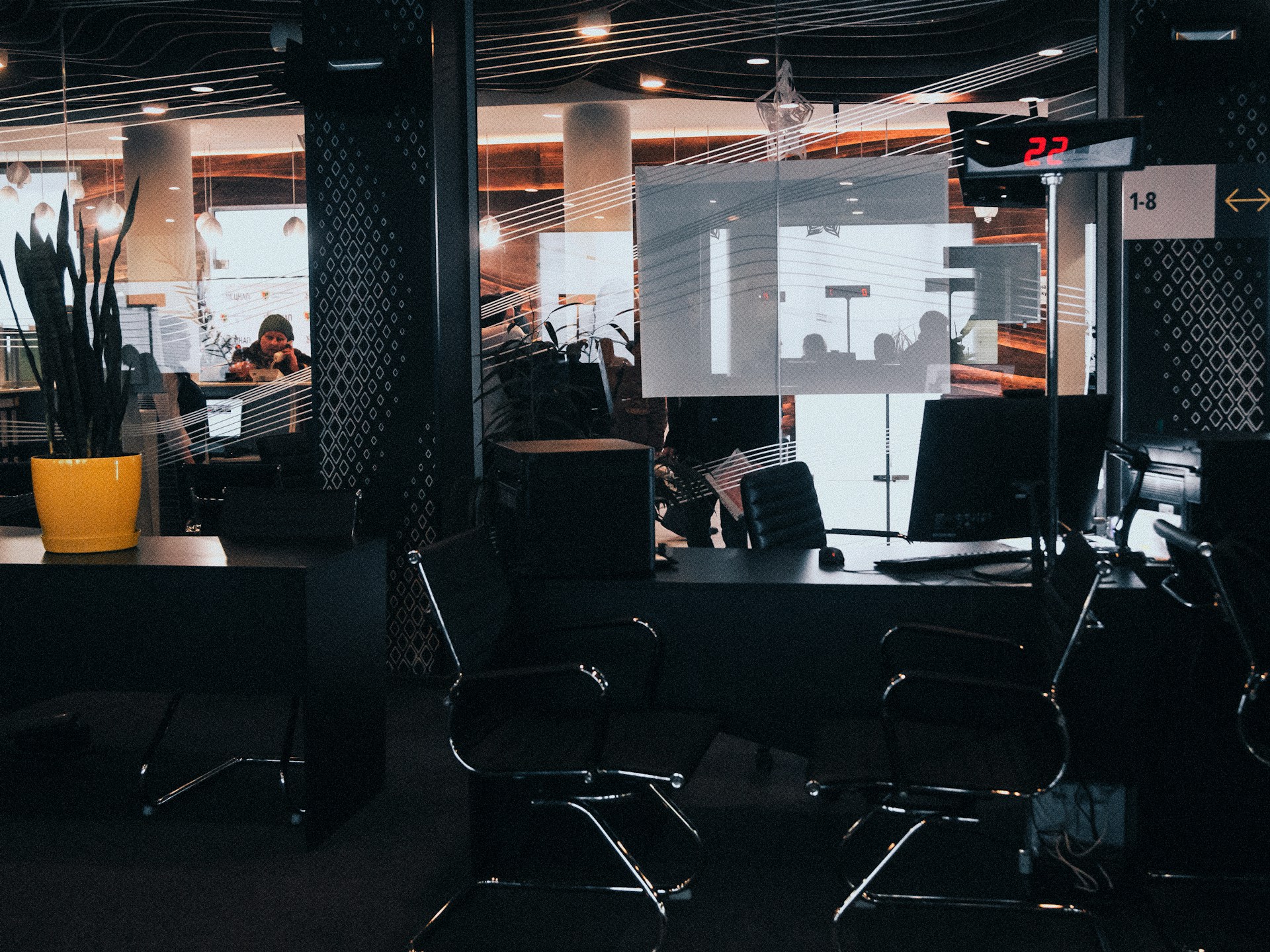 black and gray chairs inside room