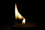 Close-up of a flickering cuddlewick soy candle with a gentle, steady flame.