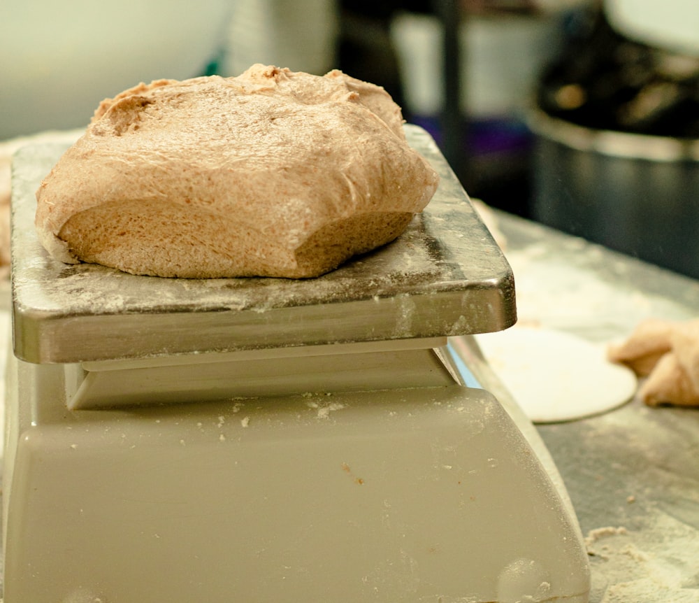 bread on white plastic tray