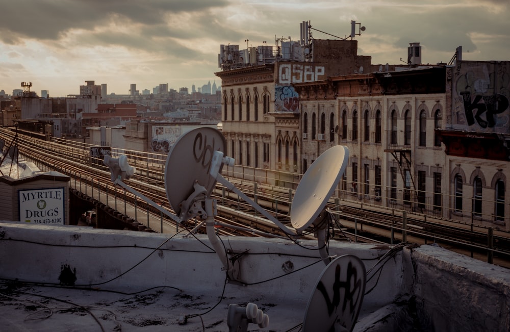 white satellite dish on roof