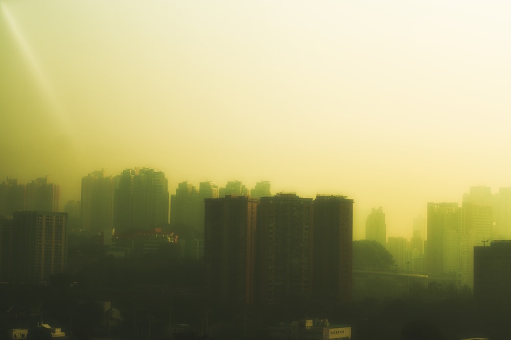 silhouette of city buildings during sunset