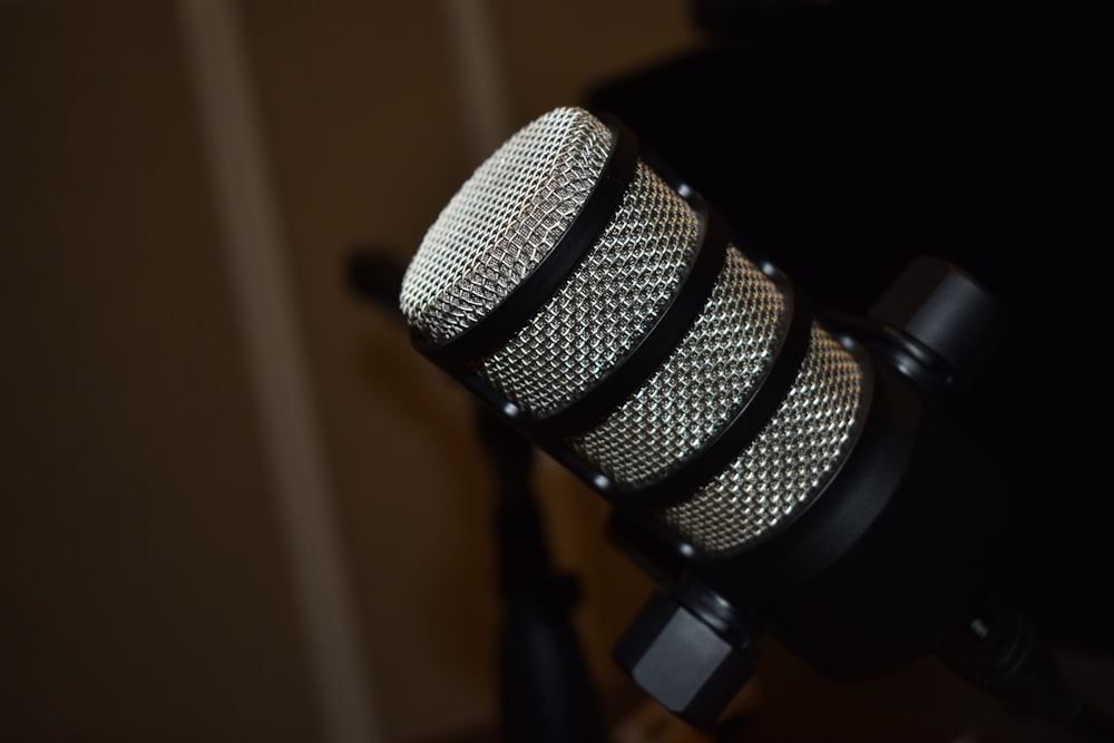 black microphone on black stand