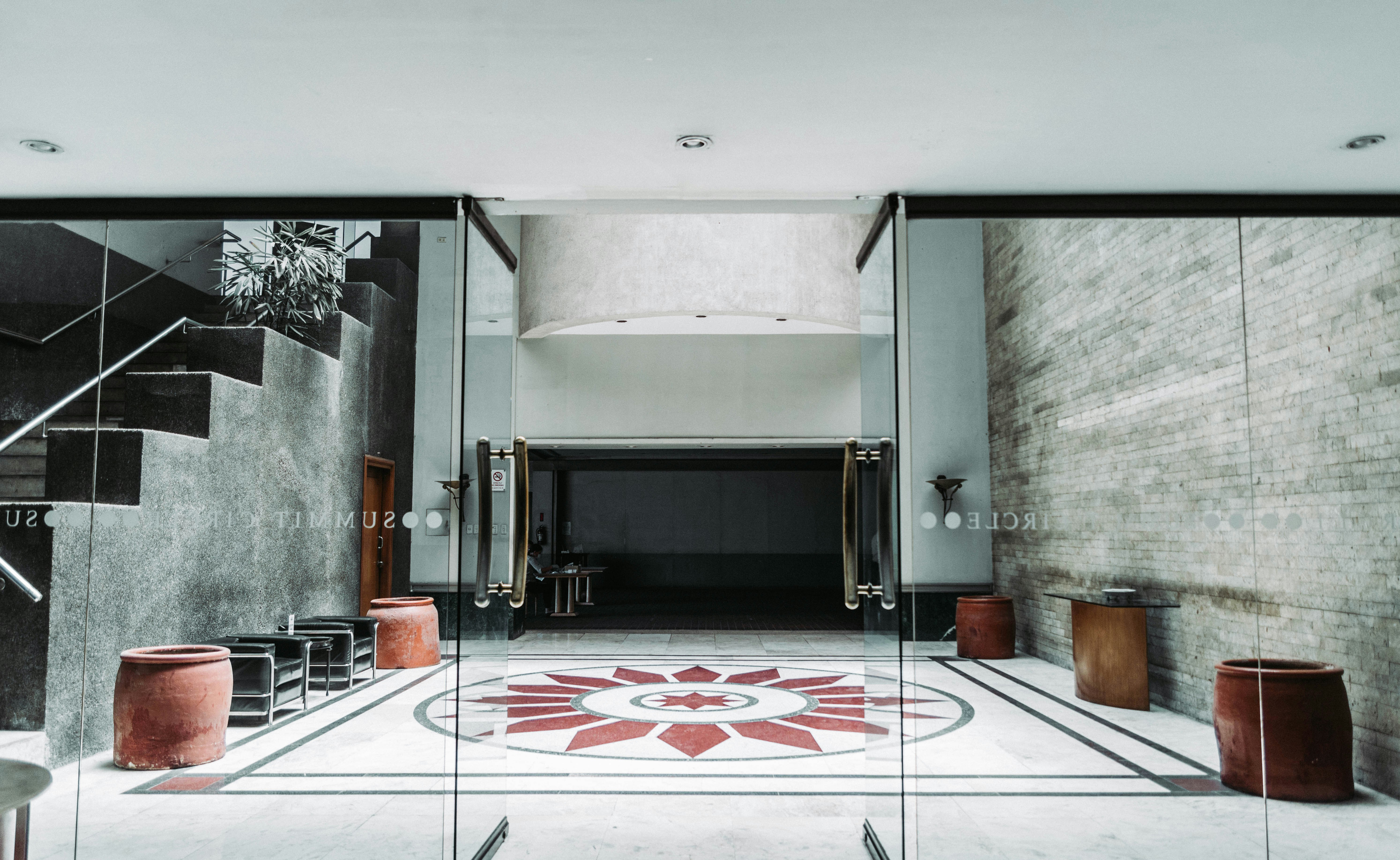 Hotel lobby with marble flooring