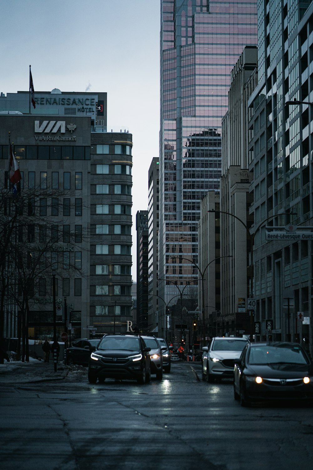 cars on road near high rise buildings during daytime