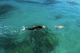 A family enjoying snorkeling in crystal-clear waters.
