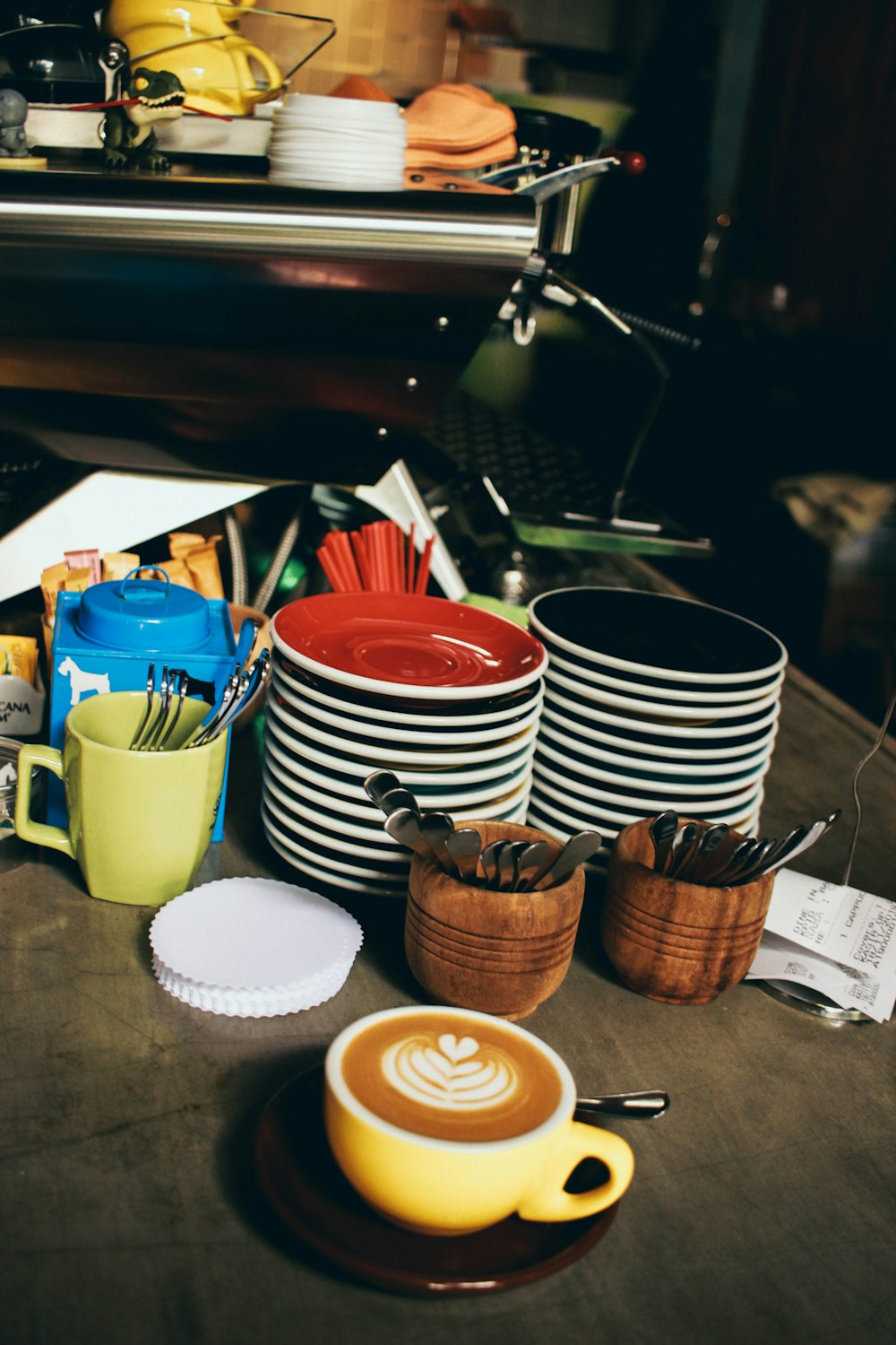 brown wooden cups on table