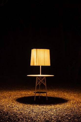 brown wooden chair with brown lampshade