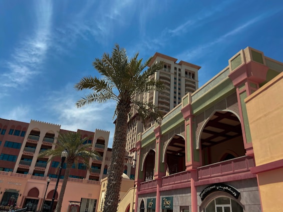 A vibrant photo of downtown Punta Gorda with palm trees and colorful storefronts under a bright Florida sky.