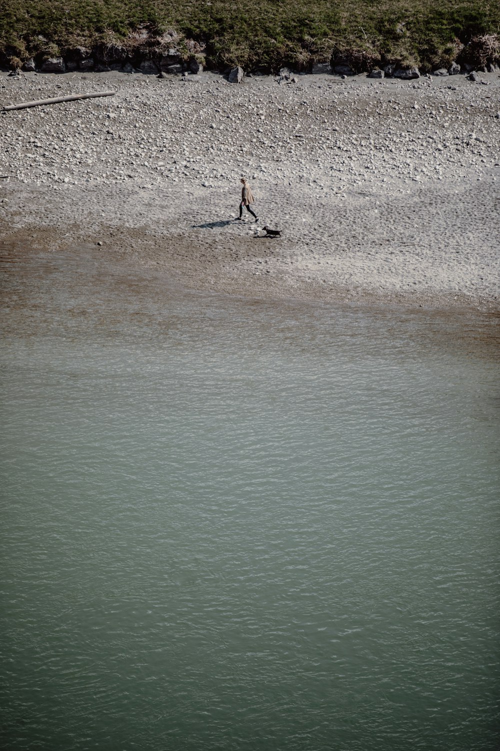 person standing on brown sand near body of water during daytime
