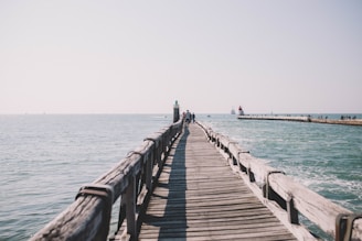 person in black shirt walking on wooden dock during daytime
