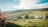 A group of safari vehicles is gathered on a grassy plain as several lions walk around them. The setting is a wide open landscape with a gentle hill in the background. The sky is partly cloudy with patches of blue.