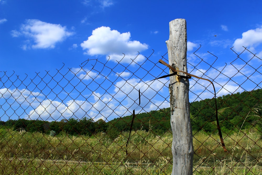gray metal fence under white clouds and blue sky during daytime