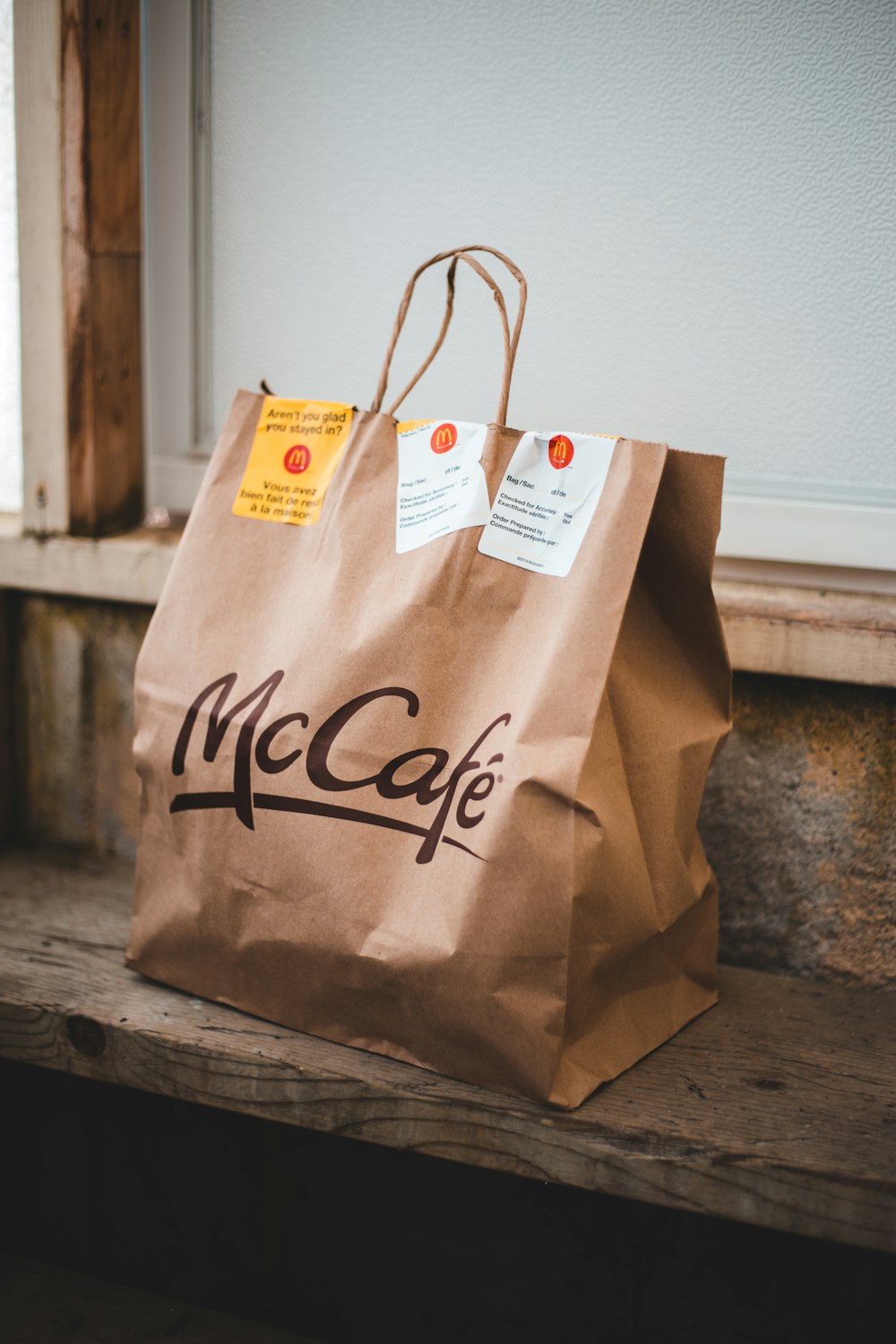 brown and white paper bag