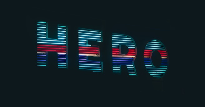 blue and red letter HERO