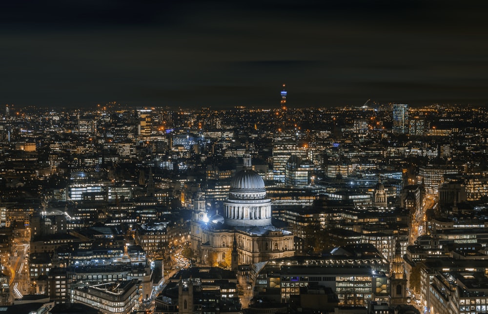 aerial view of city during night time