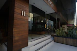 A community building entrance freshly renovated with clean lines and modern design.
