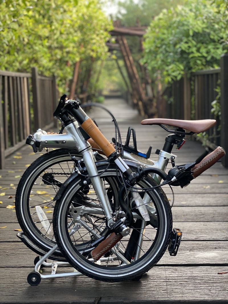Silver folding bike in folded position