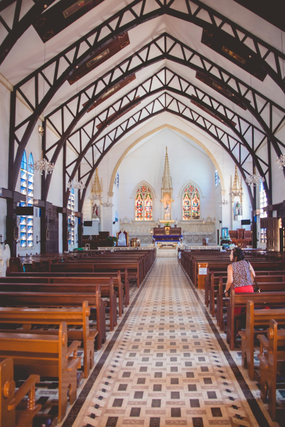 brown wooden bench inside cathedral