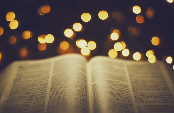 An open rulebook with illustrations and notes, lit by warm ambient lighting.