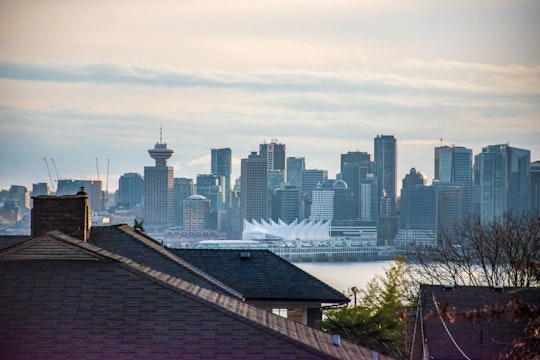 city skyline under white sky during daytime in Downtown Vancouver Canada