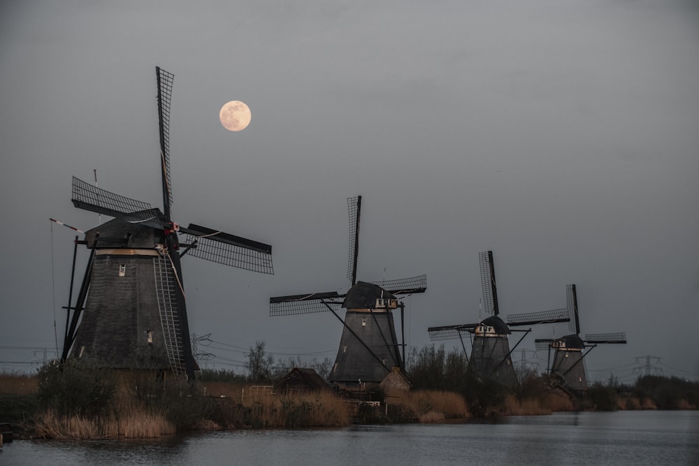 windmill near body of water during daytime