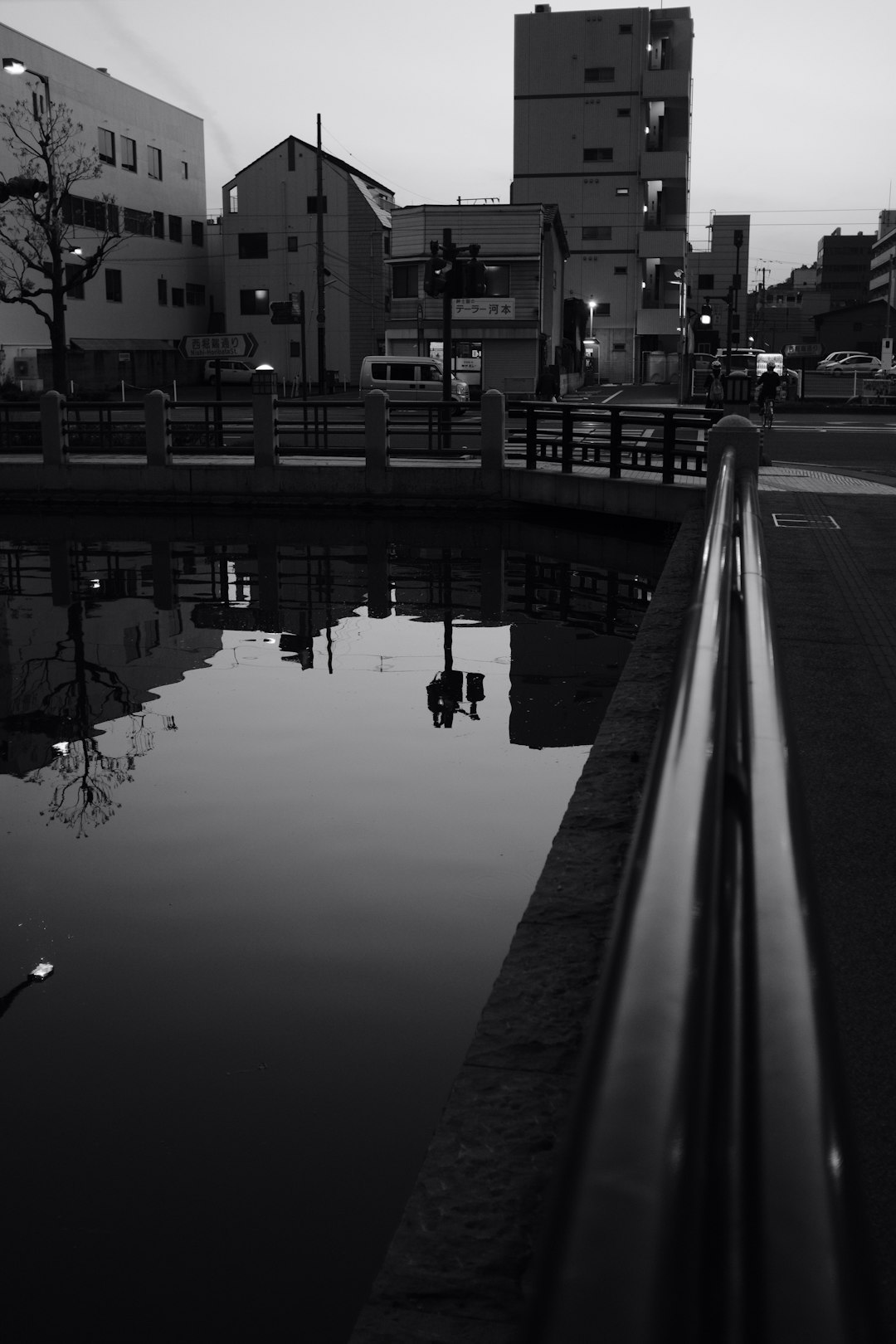 grayscale photo of a bridge over a river