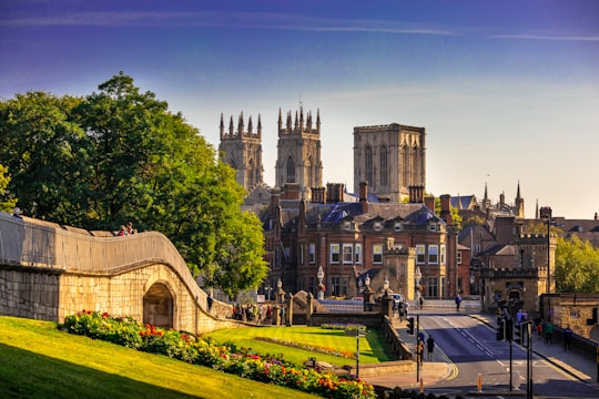 brown and white concrete building near green trees during daytime in York Minster United Kingdom