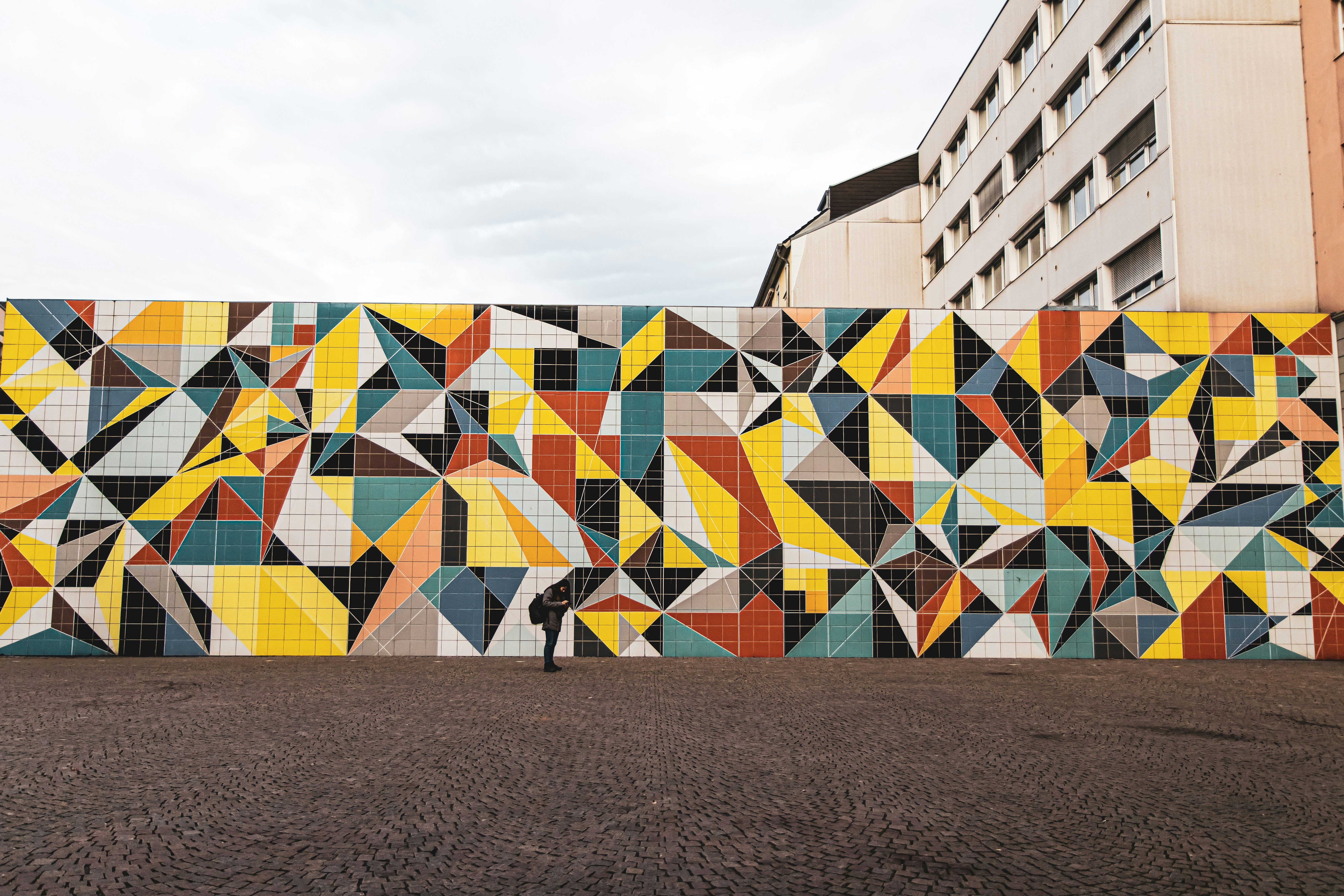 yellow blue and red concrete building