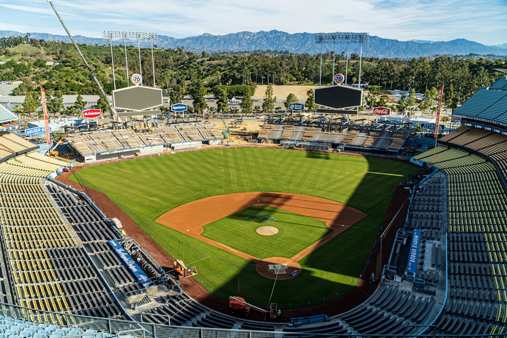 Download Beautiful Los Angeles skyline with Dodger Stadium in the  foreground Wallpaper