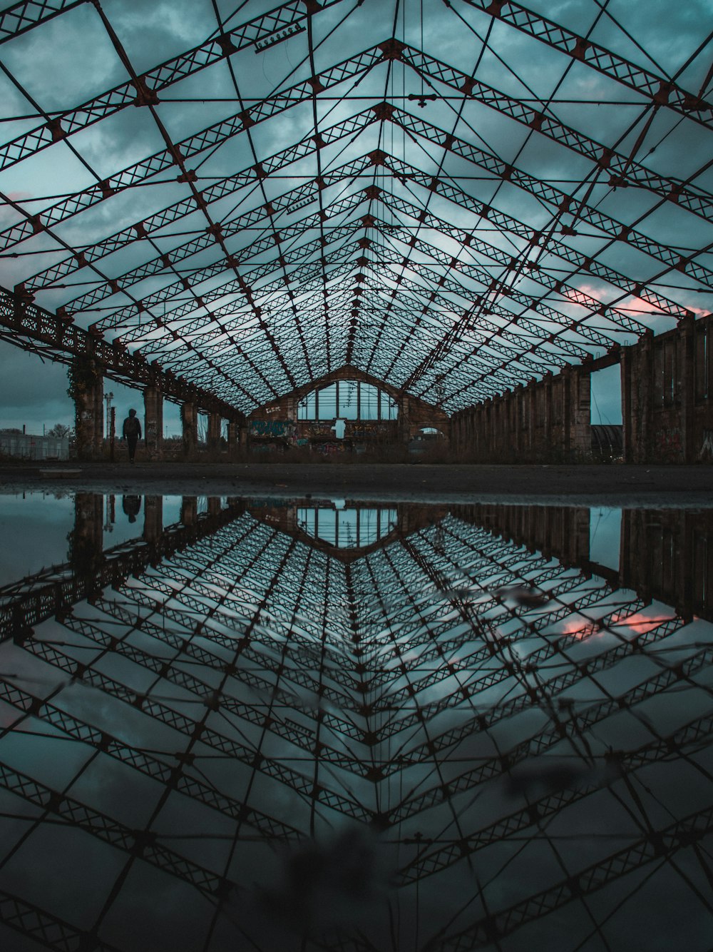 black metal framed glass roof