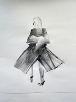 woman in white and black dress illustration