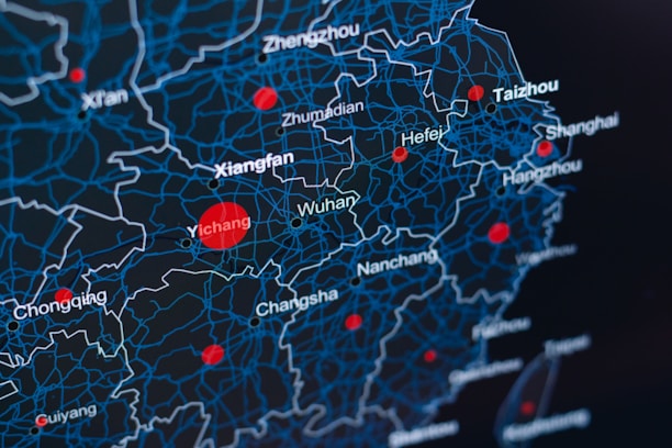 A dynamic map showing warehouse locations connected by supply routes across a region.