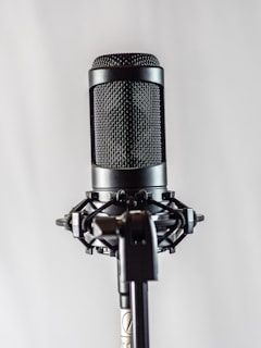 A close-up of a professional microphone on a stage.