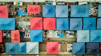 blue red and white umbrella