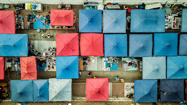 blue red and white umbrella