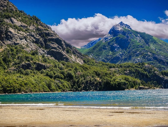 green and brown mountain beside sea under blue sky during daytime in Parque Nacional Nahuel Huapi Argentina