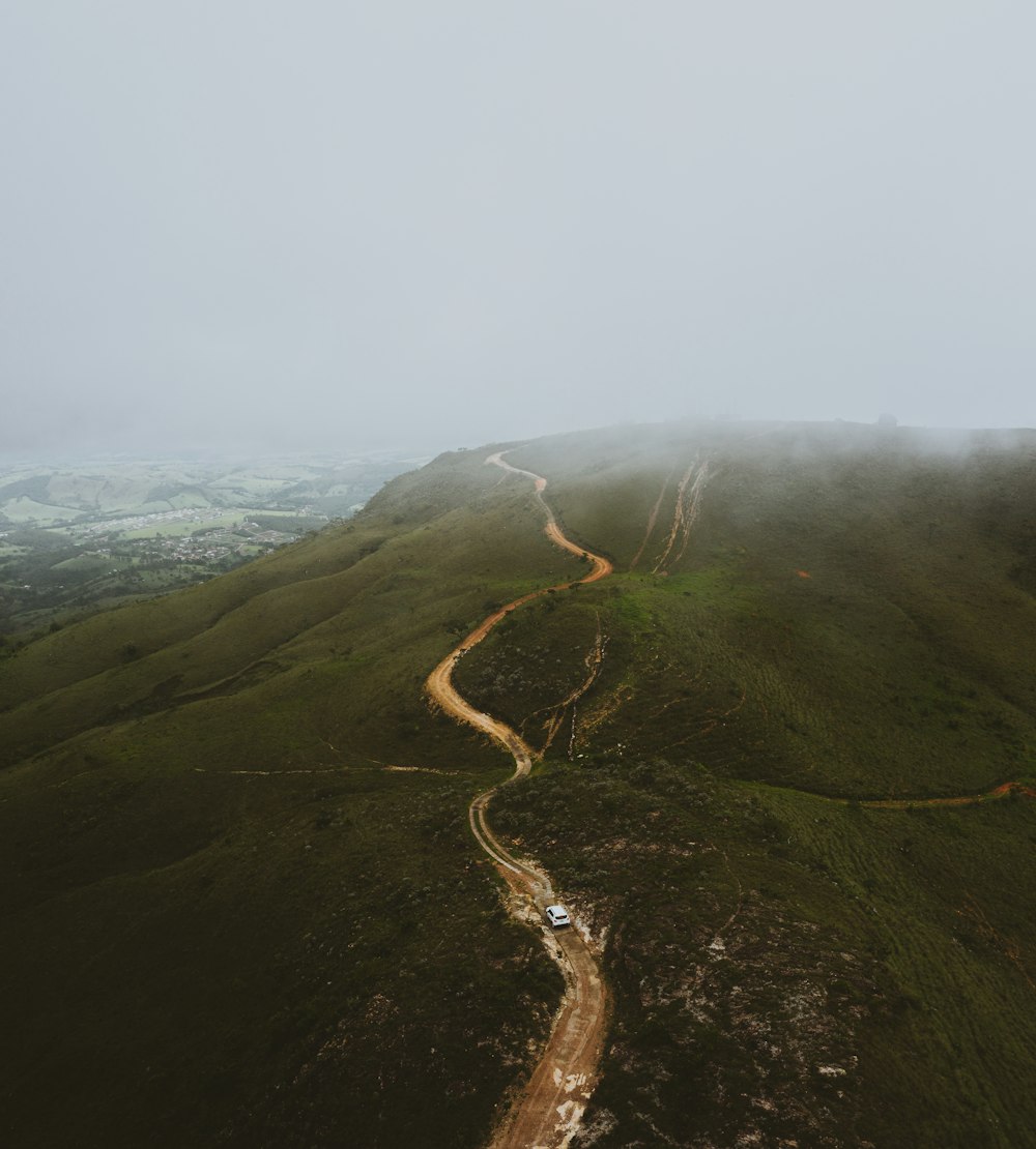 aerial view of road on mountain