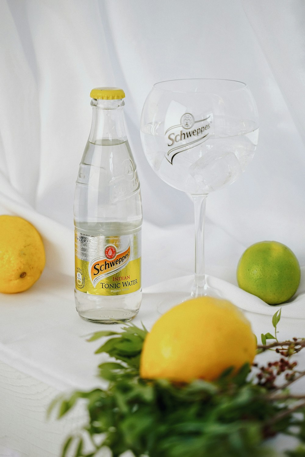 clear wine glass beside lemon fruit