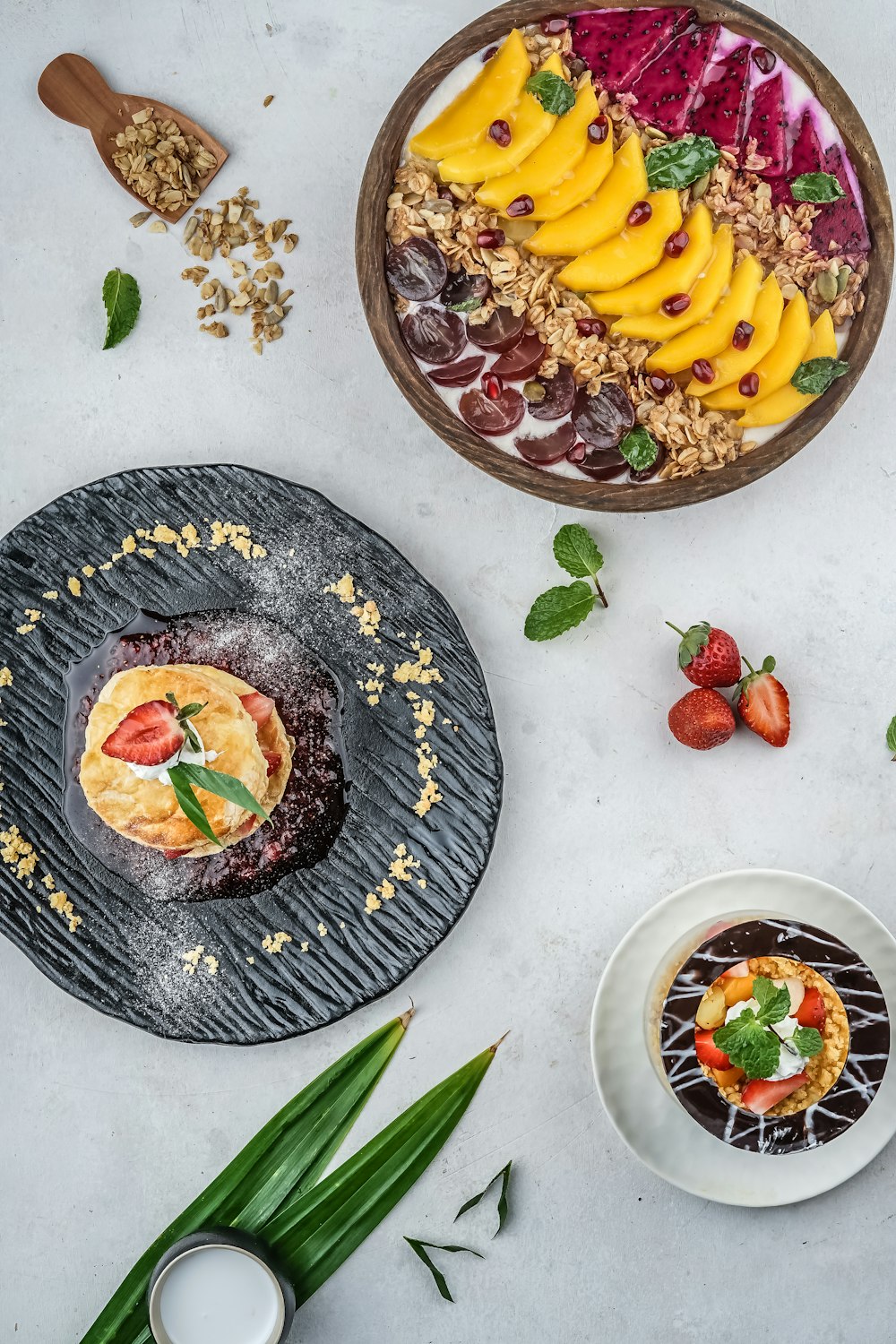 sliced fruit on black round plate