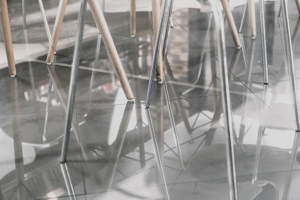 stainless steel frame on glass table