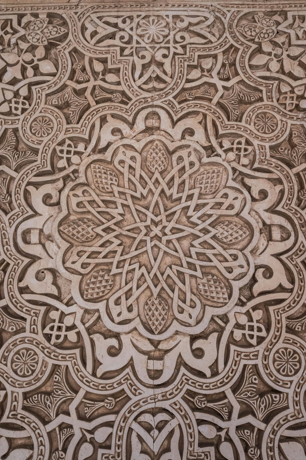 brown and white floral textile