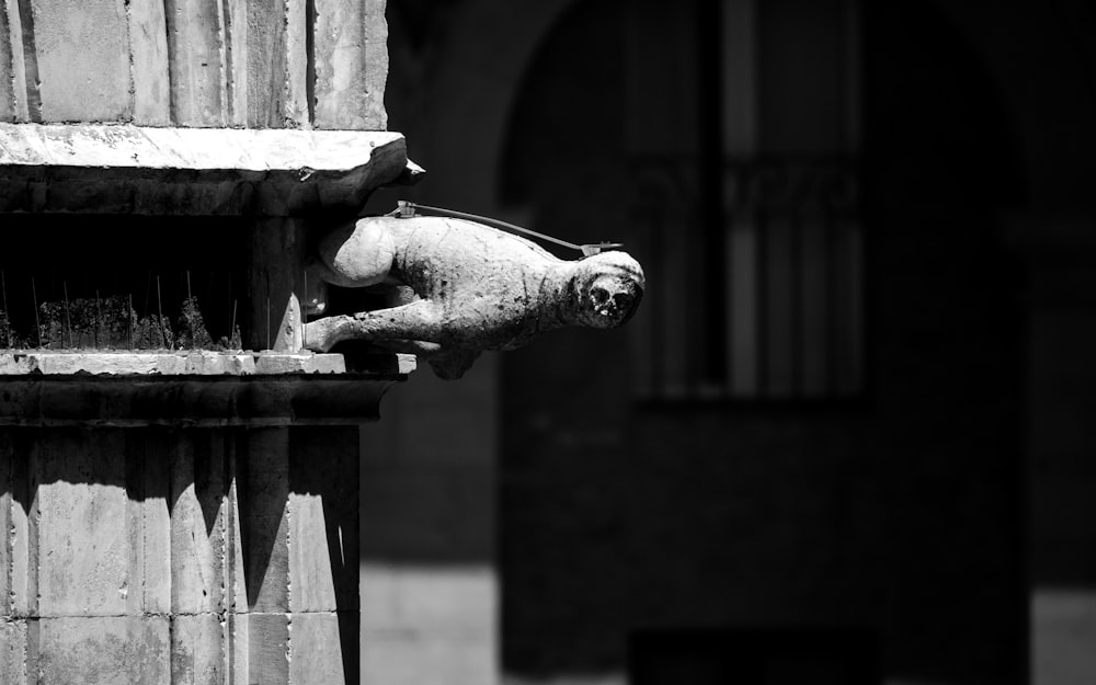 grayscale photo of horse statue