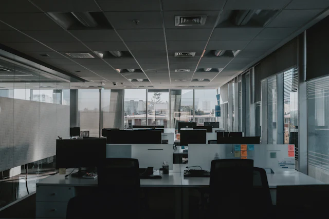 Glazed Workstation Divider — commercial glass partition interior design