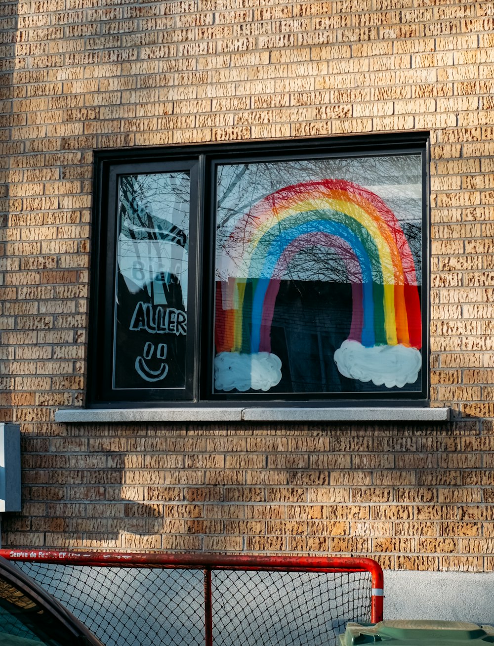 brown brick wall with glass window